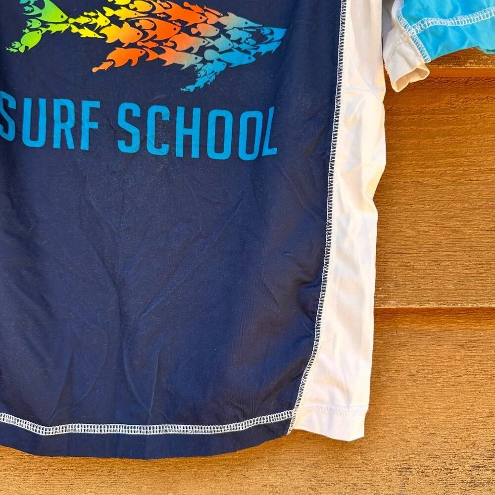 Op Boys Swim Shirt South Shore Surf School Design Blue & White Rash Guard Size M